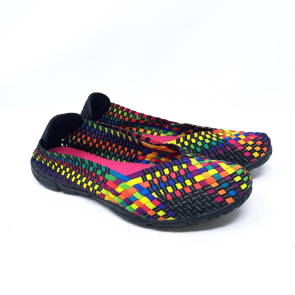 Corkys Sidewalk Size 11 Rainbow Multicolored Colorful Woven Ballet Flat Elastic